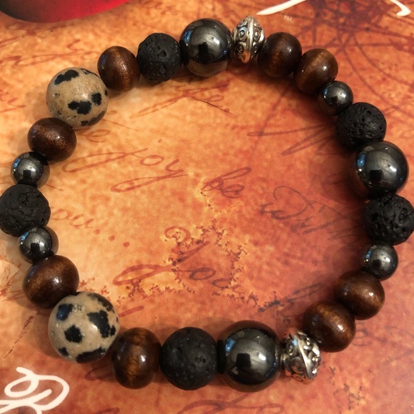 The Fierce Lion Jewelry - Wood, Lava Bead, Hematite Gemstone Bracelet